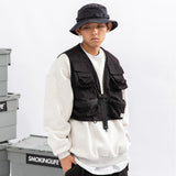 Men Sweater Vest Mechanical Style Solid Color Multi-Pocket Workwear Waistcoat Men's Sleeveless Waistcoat Military Waistcoat Vest