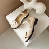 Flat Dress Sandals Summer Low Heel Peep Toe Bow Buckle Sandals