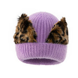 Women Winter Hats Winter Women's Wool Hat Solid Color Plush Ears Knitted Hat