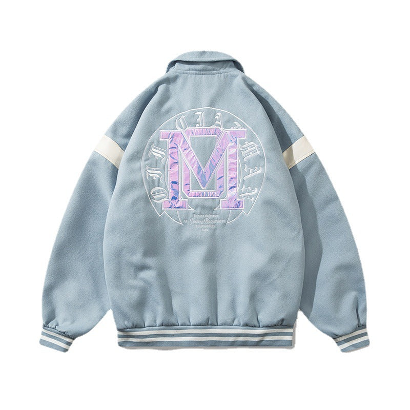Baby Blue Varsity Jacket Baggy Coat Men's and Women's Autumn