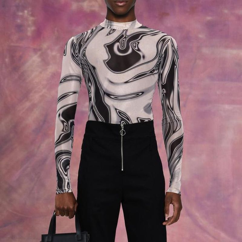 Rave Outfits Men Long Sleeve Shirt Casual Long Sleeve T-shirt Male round Neck Tight Sheer Top