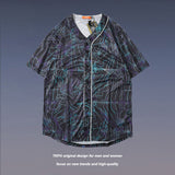 Baggy Baseball Jersey V-neck Vintage Baseball Jacket Men's and Women's Short-Sleeved T-shirt