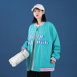 Black Varsity Jacket Autumn Letter Embroidered Stand Collar Woven Cotton Loose Men's and Women's Baseball Uniform Women's Clothing Coat Jacket