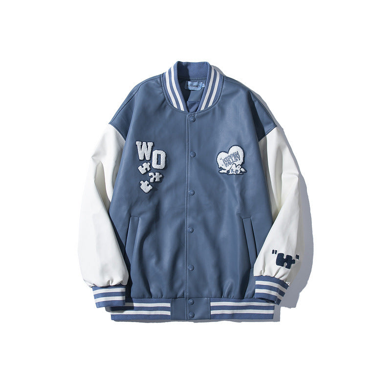 Baby Blue Varsity Jacket Baggy Coat Men's and Women's Jacket Autumn Baseball Uniform