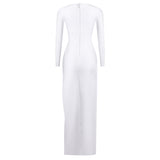 Winter Formal Dresses High Slit Hollow out Long Sleeve Bandage Dress