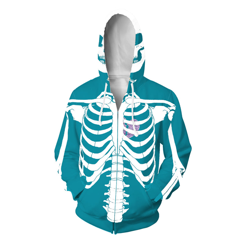 Skeleton Varsity Jacket Printed 3D Hoodie Hoodie