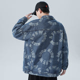 Denim Varsity Jacket Autumn and Winter Jacquard Denim Jacket Men's Loose Large Size Jacket