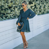 Women Fall Outfits Autumn Winter Skirt V-neck Long Sleeve Mesh Dress