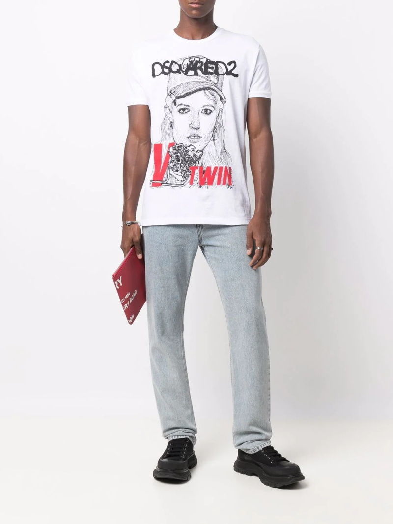 Dsq2 T Shirt Printed Short-Sleeved T-shirt round Neck Men and Women