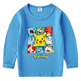 Children Pokemon Pikachu Hoodie Spring and Autumn round Neck Long Sleeve T-shirt Cotton
