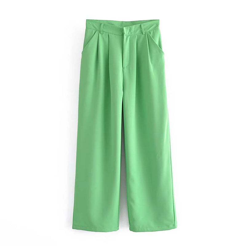 Women Fall Fall Two-Color Blogger Double Breasted Suit High Waist Casual Pants Suit