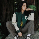 Green Varsity Jacket Autumn and Winter Baseball Uniform Short Jacket Couple Jacket