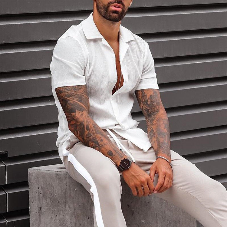 Men Hawaii Shirts Loose Casual Collar Short Sleeve Shirt