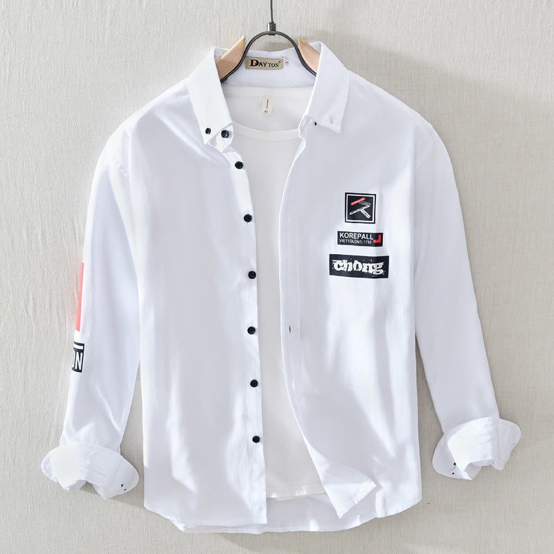 White Work Shirts Spring/Summer Men's Casual Printed Long-Sleeved Shirt