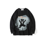 Mens Fall Outfits Thin Sweater Male and Female Couples Wear Loose Leopard Print Letters Printed Crew Neck Top