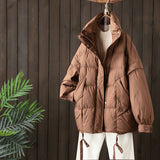 Women Winter Coats Puffer Jacket Down Coat Winter Loose Down Jacket Women Stand Collar Drawstring At Hem Down Jacket