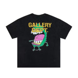 Gallery Dept T Shirts Retro Washed Distressed Cartoon Printed Loose Short Sleeve T-shirt for Men and Women