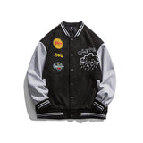 Black Varsity Jacket Autumn Embroidery Loose Men's Jacket Casual Sports Couple Coat