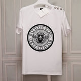 T Shirt Balmain T-shirt Women's Short Sleeve Shoulder Gold and Silver Button