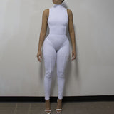 Summer Solid Color Sleeveless High Collar Sexy Tight Jumpsuit