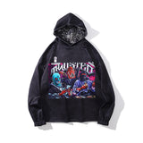 Mens Fall Outfits Hooded Sweater Men's and Women's High Street Vintage Printed Sports Hoodie Coat