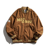 Brown Varsity Jacket Men's Autumn Coat Letter Print Baseball Collar Striped Stitching Youth Casual Jacket