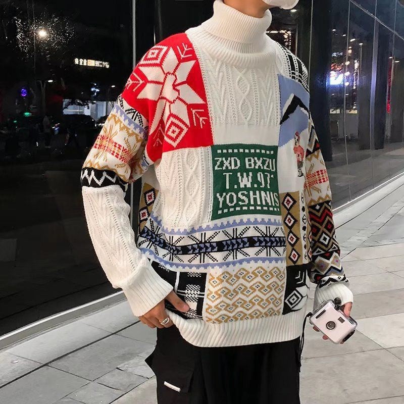 Men Turtleneck Sweater Turtleneck Sweater Men's Thickened Sweater Vintage Coat