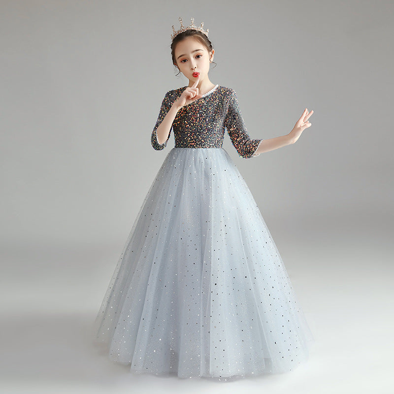 Princess Charlotte Flower Girl Dress Spring Wedding Host Costume for Piano Performance Children Princess Dress