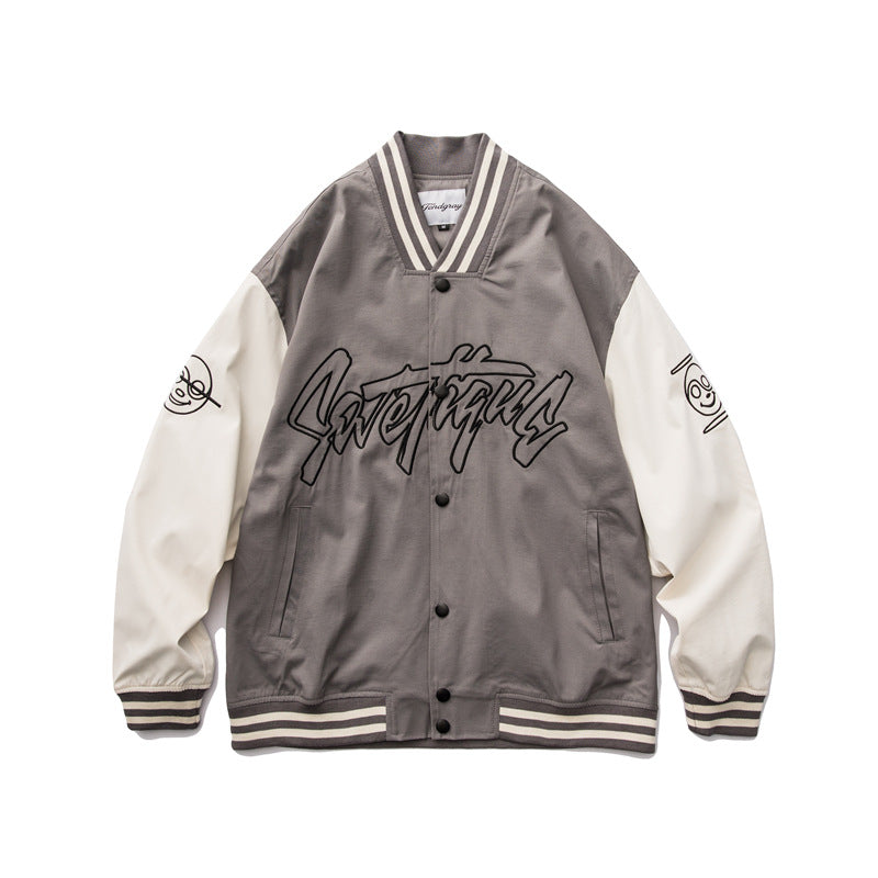 Black Varsity Jacket Autumn Loose Teen Casual Contrast Color Fresh Men's Jacket