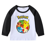 Children Pokemon Pikachu Hoodie Spring and Autumn round Neck Cartoon Long Sleeve T-shirt Cotton