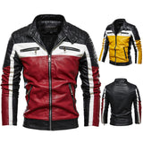 Black Varsity Jacket Racer Jacket Fall Winter Men Leather Men's Color Matching Motorcycle Clothing PU Leather Jacket