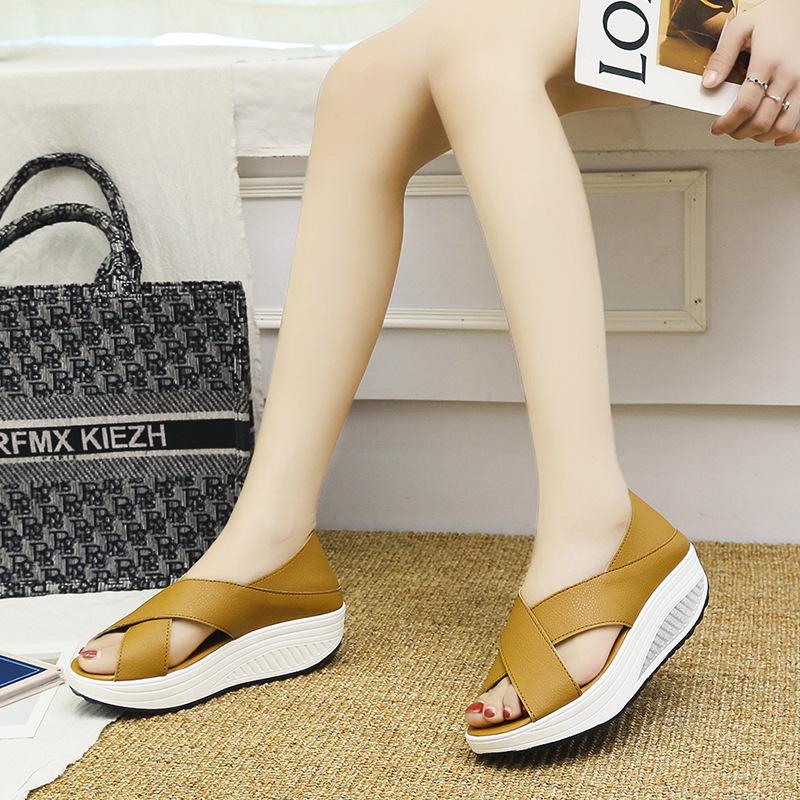 Women Open Toe Sandals Flats Large Size Platform Muffin Peep Toe Roman Shoes