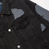 Men Denim Coat Jean Jackets Stitching Ripped Do the Old Cowboy Coat Men's Loose Lapels Jacket Punk Jeans
