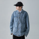 Denim Varsity Jacket Paisley Back Patterned Denim Jacket Male Student Workwear Jacket