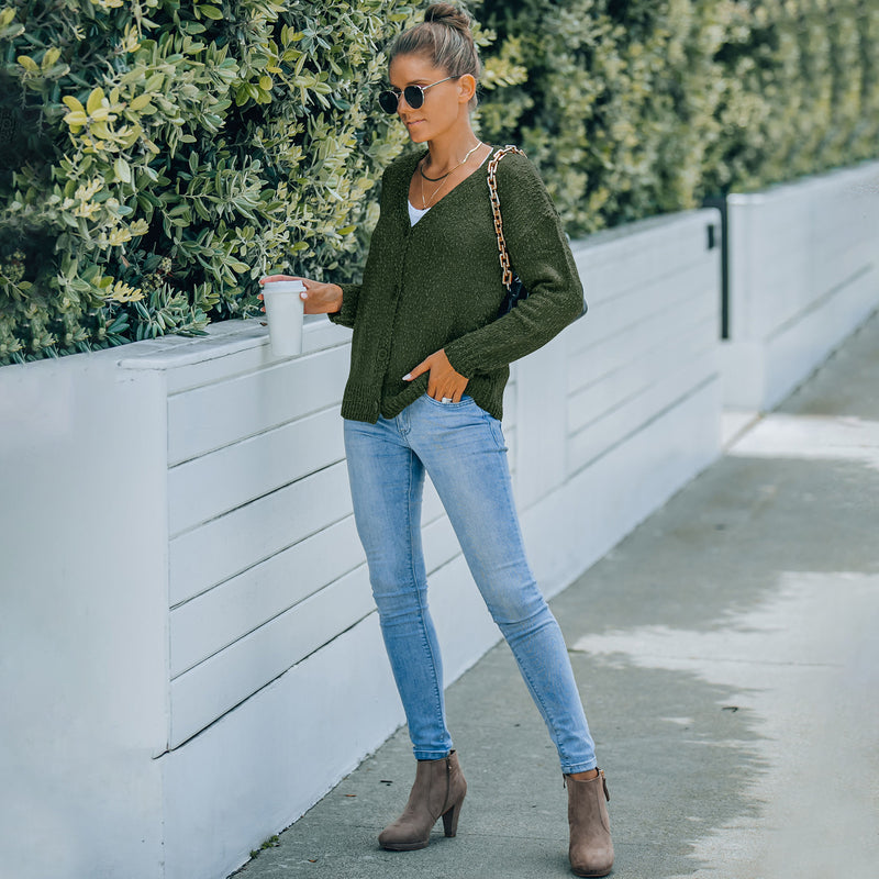 Women Fall Outfits Autumn and Winter V-neck Cardigan Knitted Coat Female Outer Sweater