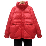 Women Winter Coats Puffer Jacket Down Coat Down Jacket Female Short Vintage Stand Collar Loose White Duck Down Coat