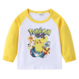 Children Pokemon Pikachu Hoodie Spring and Autumn Children's T-shirt round Neck Cartoon Long Sleeve