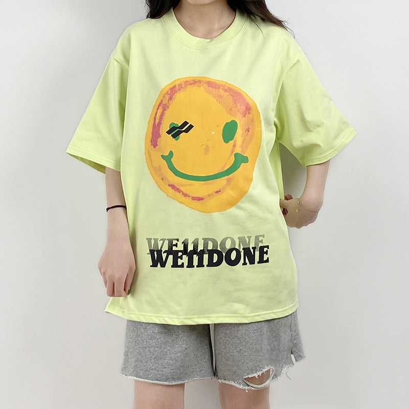 Smiley Face T Shirt Summer Smiley Letter Men's and Women's Loose Short Sleeve T-shirt