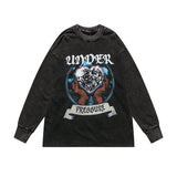 Mens Fall Outfits Retro Loose Printed Long-Sleeved T-shirt Men's and Women's Distressed Sports Sweater