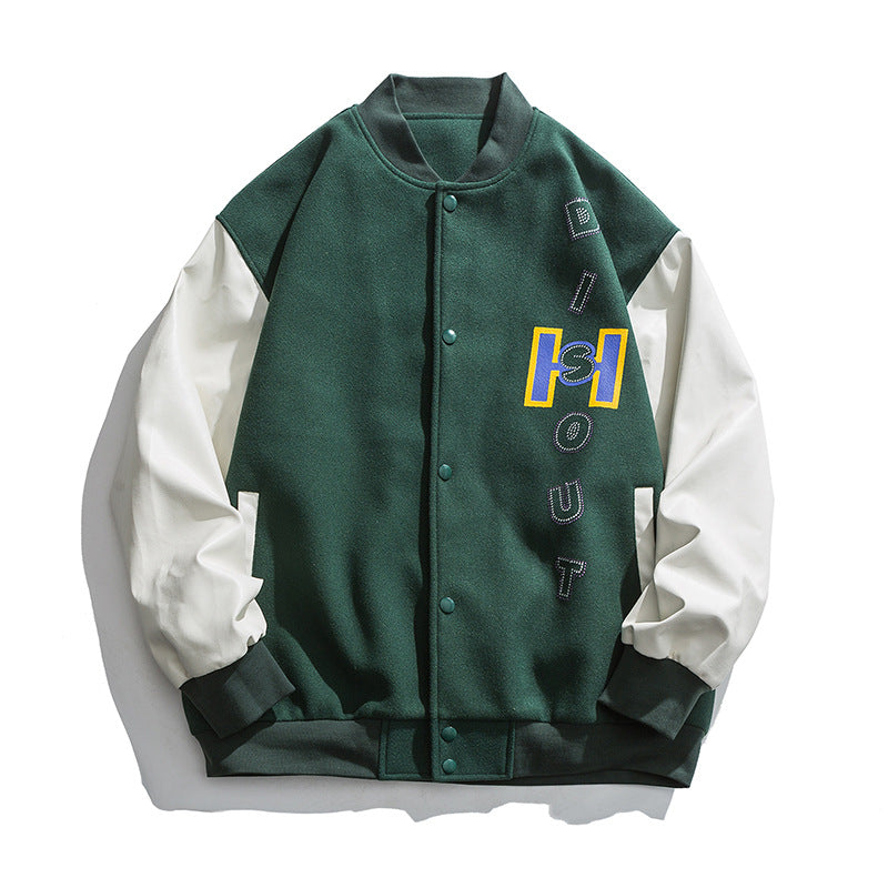 College Jacket Autumn Retro Casual Baseball Uniform Jacket Men's Loose Embroidered Jacket
