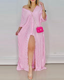 Nina Parker Graffiti Dress Loose Long Sleeve Striped Shirt Dress