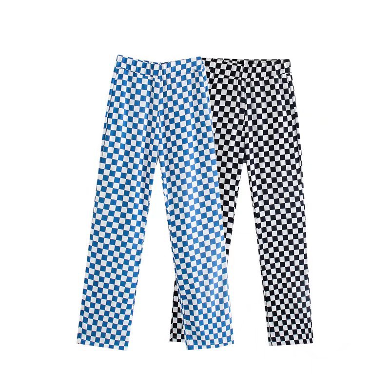 Women Fall Fall New Two-Color Slimming Chessboard Plaid Casual Pants High Waist Trousers