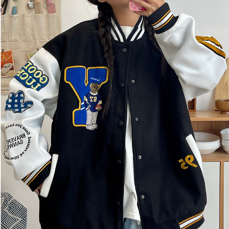 Orange Varsity Jacket Spring and Autumn Baseball Uniform Women's Jacket I Loose Student Pilot Outerwear Shirt