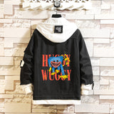 Comic Denim Jacket Men and Women Fashion Hooded Denim Jacket Spring and Autumn