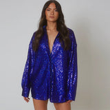 1920S Dress Top Spring Fashion Sequined Lapel Long Sleeve Shirt Dress