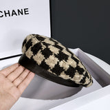 Check Beret Hat Women's Autumn and Winter Wool Needle Fashion Hat