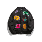 Black Varsity Jacket Autumn Drop Shoulder Badge Affixed Cloth Embroidered Baseball Jacket Jacket for Men