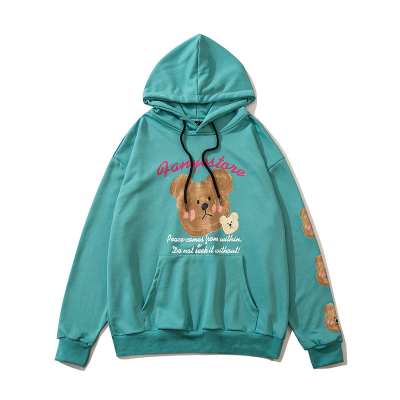 Mens Fall Outfits Bear Hooded Sweater Men and Women Autumn Couple Casual Jacket