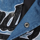 Men Denim Coat Jean Jackets Letter Embroidered Washed Distressed Tie-Dye Denim Jacket Men Loose Lapel Denim Clothes Jacket