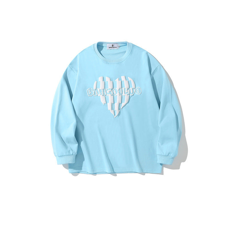 Mens Fall Outfits Long-Sleeved T-shirt Men And Women Style Couple Wear Loose Love Printed Crew Neck Top Spring